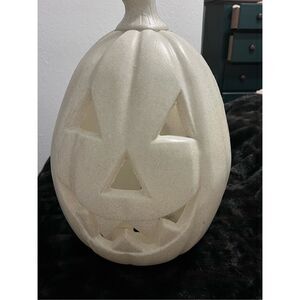 Rare Vintage Glitter Sparkle General Foam Blow Mold Halloween White Pumpkin 21"
